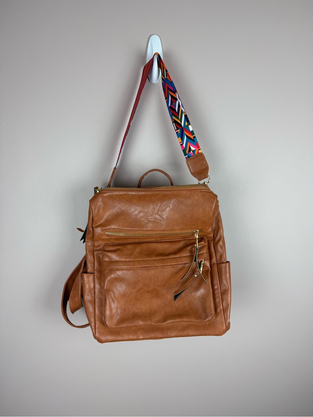 Faux leather brown tan shoulder bag purse backpack